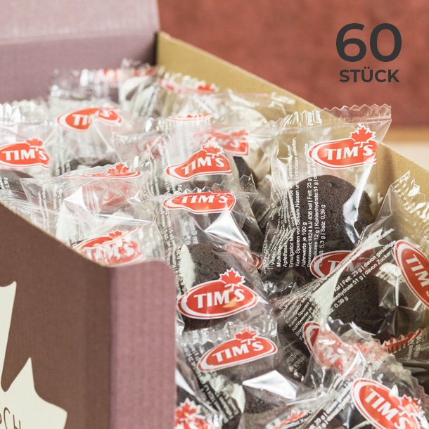 60 Mini Brownies Schokolade Tims Kanadische Backwaren mit Verpackung als Vorteilspack